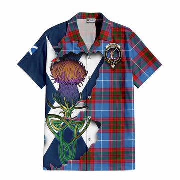 Tartan Vibes Clothing Dalmahoy Tartan Family Crest Short Sleeve Button Shirt Scottish Thistle Celtic Inspired