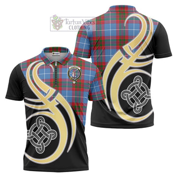 Dalmahoy Tartan Zipper Polo Shirt with Family Crest and Celtic Symbol Style Unisex - Tartan Vibes Clothing