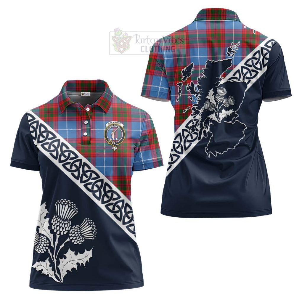 Dalmahoy Tartan Women's Polo Shirt Featuring Thistle and Scotland Map Women - Tartanvibesclothing Store