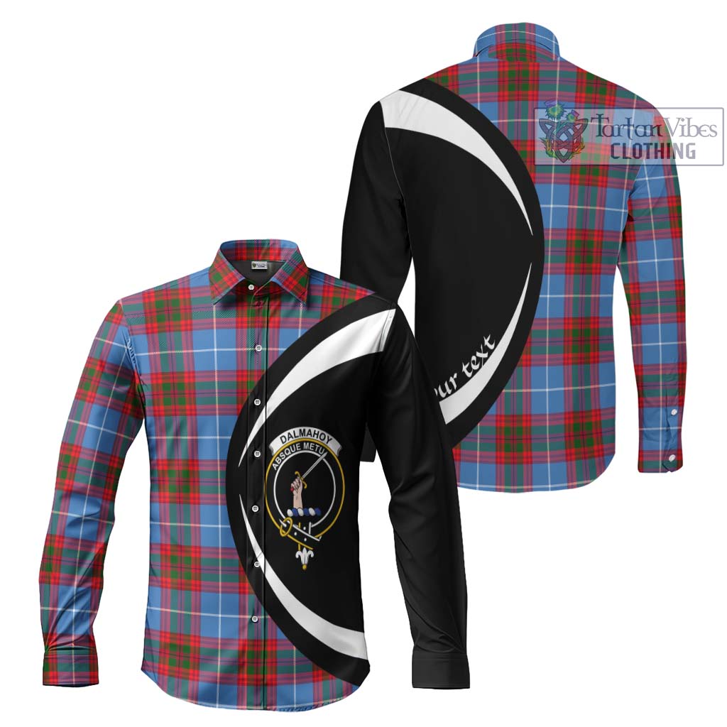 Dalmahoy Tartan Long Sleeve Button Up with Family Crest Circle Style Men's Shirt S - Tartan Vibes Clothing