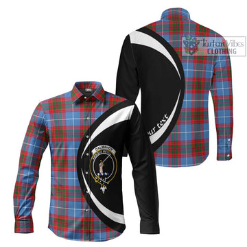 Dalmahoy Tartan Long Sleeve Button Up with Family Crest Circle Style Men's Shirt S - Tartan Vibes Clothing
