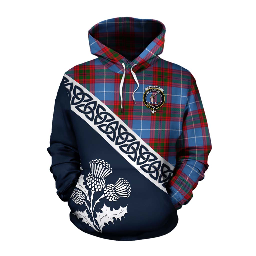 Dalmahoy Tartan Cotton Hoodie Featuring Thistle and Scotland Map Pullover Hoodie XS - Tartan Vibes Clothing