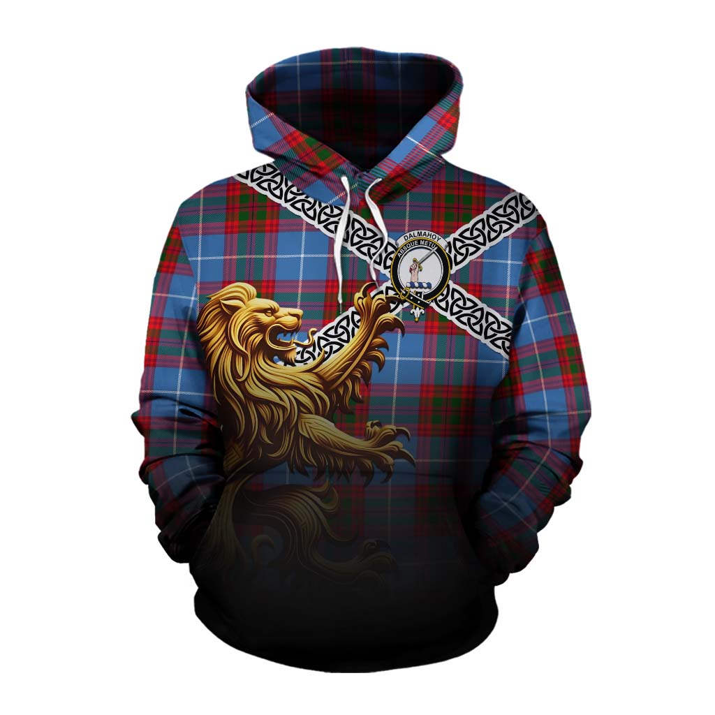 Dalmahoy Crest Tartan Cotton Hoodie with Golden Lion Emblem Celtic Style Pullover Hoodie XS - Tartan Vibes Clothing