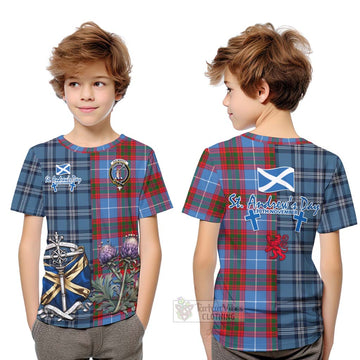 Dalmahoy Tartan Kid T-Shirt Happy St. Andrew's Day Half Tartan Style Youth XL Size14 - Tartan Vibes Clothing