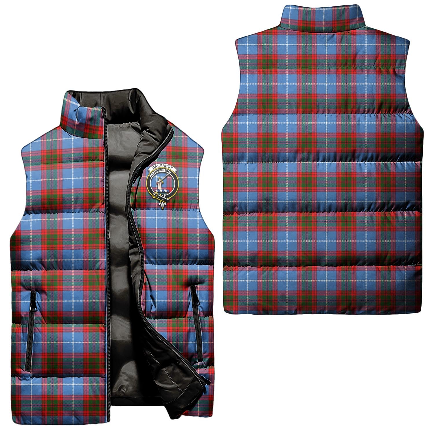 Dalmahoy Tartan Sleeveless Puffer Jacket with Family Crest Unisex - Tartanvibesclothing