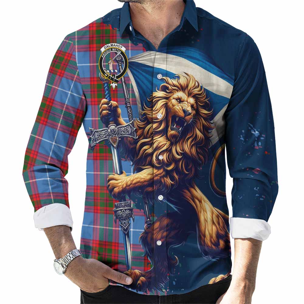 Dalmahoy Tartan Family Crest Long Sleeve Button Shirt with Scottish Majestic Lion Men's Shirt S - Tartan Vibes Clothing