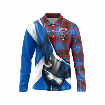 Dalmahoy Tartan Long Sleeve Polo Shirt with Family Crest Scotland Patriotic Style Unisex - Tartan Vibes Clothing