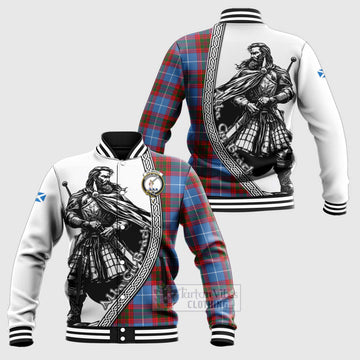 Dalmahoy Tartan Clan Crest Baseball Jacket with Highlander Warrior Celtic Style Unisex - Tartan Vibes Clothing