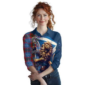 Dalmahoy Tartan Family Crest Women's Casual Shirt with Scottish Majestic Lion Female - Tartan Vibes Clothing