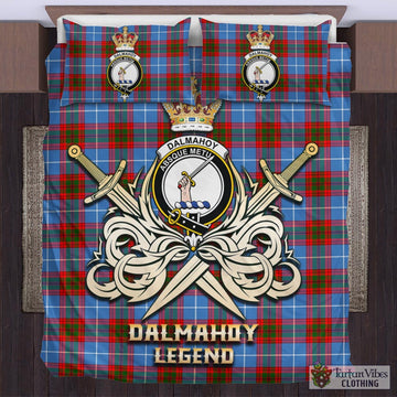 Tartan Vibes Clothing Dalmahoy Tartan Bedding Set with Clan Crest and the Golden Sword of Courageous Legacy