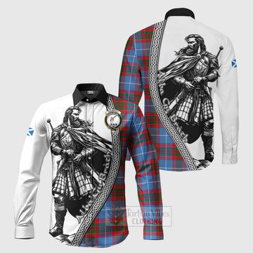 Dalmahoy Tartan Clan Crest Long Sleeve Button Shirt with Highlander Warrior Celtic Style Men's Shirt S - Tartan Vibes Clothing