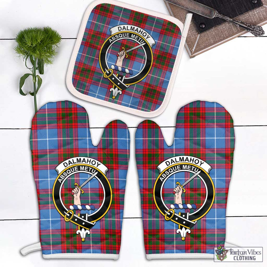 Dalmahoy Tartan Combo Oven Mitt & Pot-Holder with Family Crest White - Tartan Vibes Clothing