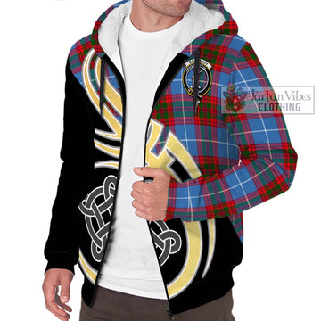 Dalmahoy Tartan Sherpa Hoodie with Family Crest and Celtic Symbol Style - Tartan Vibes Clothing