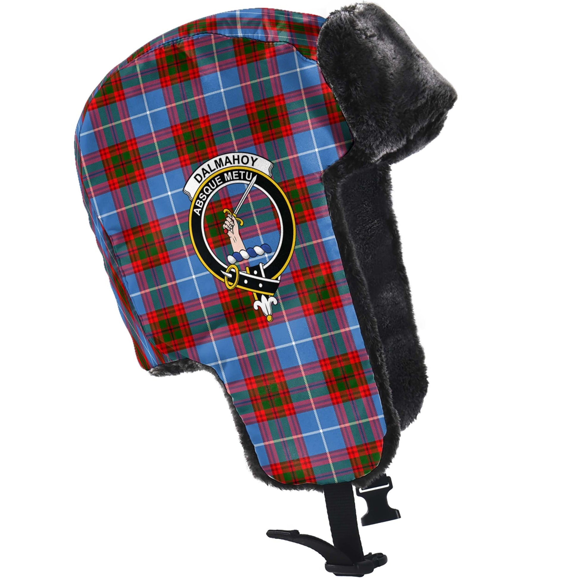 Dalmahoy Tartan Winter Trapper Hat with Family Crest - Tartan Vibes Clothing