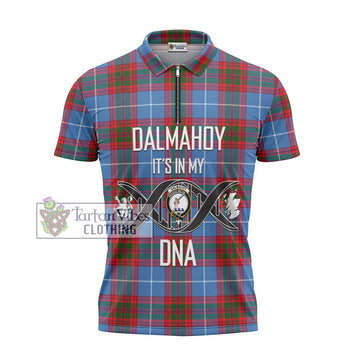 Dalmahoy Tartan Zipper Polo Shirt with Family Crest DNA In Me Style - Tartan Vibes Clothing