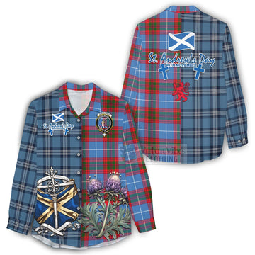 Dalmahoy Tartan Women's Casual Shirt Happy St. Andrew's Day Half Tartan Style - Tartan Vibes Clothing