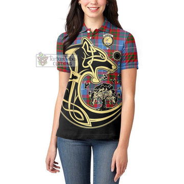 Dalmahoy Tartan Women's Polo Shirt with Family Crest Celtic Wolf Style - Tartan Vibes Clothing