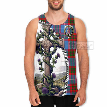 Dalmahoy Tartan Men's Tank Top with Family Crest and St. Andrew's Cross Accented by Thistle Vines - Tartan Vibes Clothing