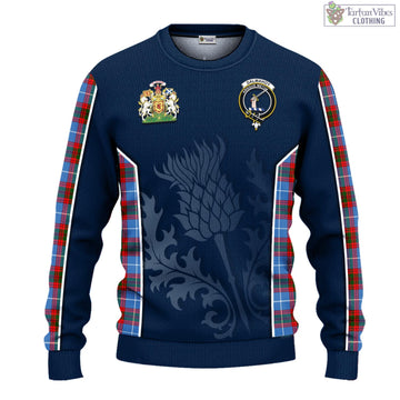 Dalmahoy Tartan Knitted Sweatshirt with Family Crest and Scottish Thistle Vibes Sport Style - Tartan Vibes Clothing