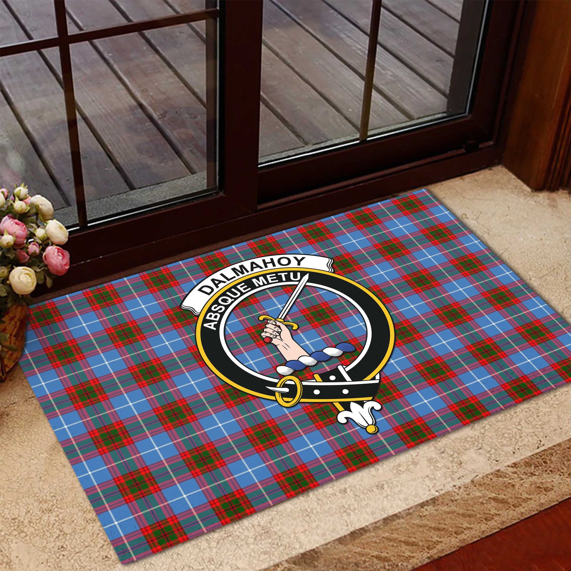 Dalmahoy Tartan Rubber Doormat with Family Crest - Tartan Vibes Clothing
