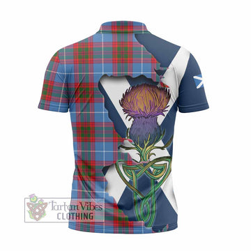 Tartan Vibes Clothing Dalmahoy Tartan Family Crest Zipper Polo Shirt Scottish Thistle Celtic Inspired