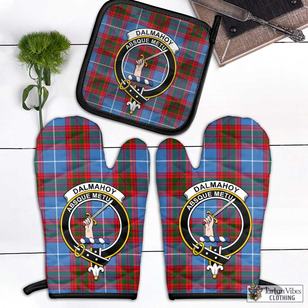 Dalmahoy Tartan Combo Oven Mitt & Pot-Holder with Family Crest Black - Tartan Vibes Clothing