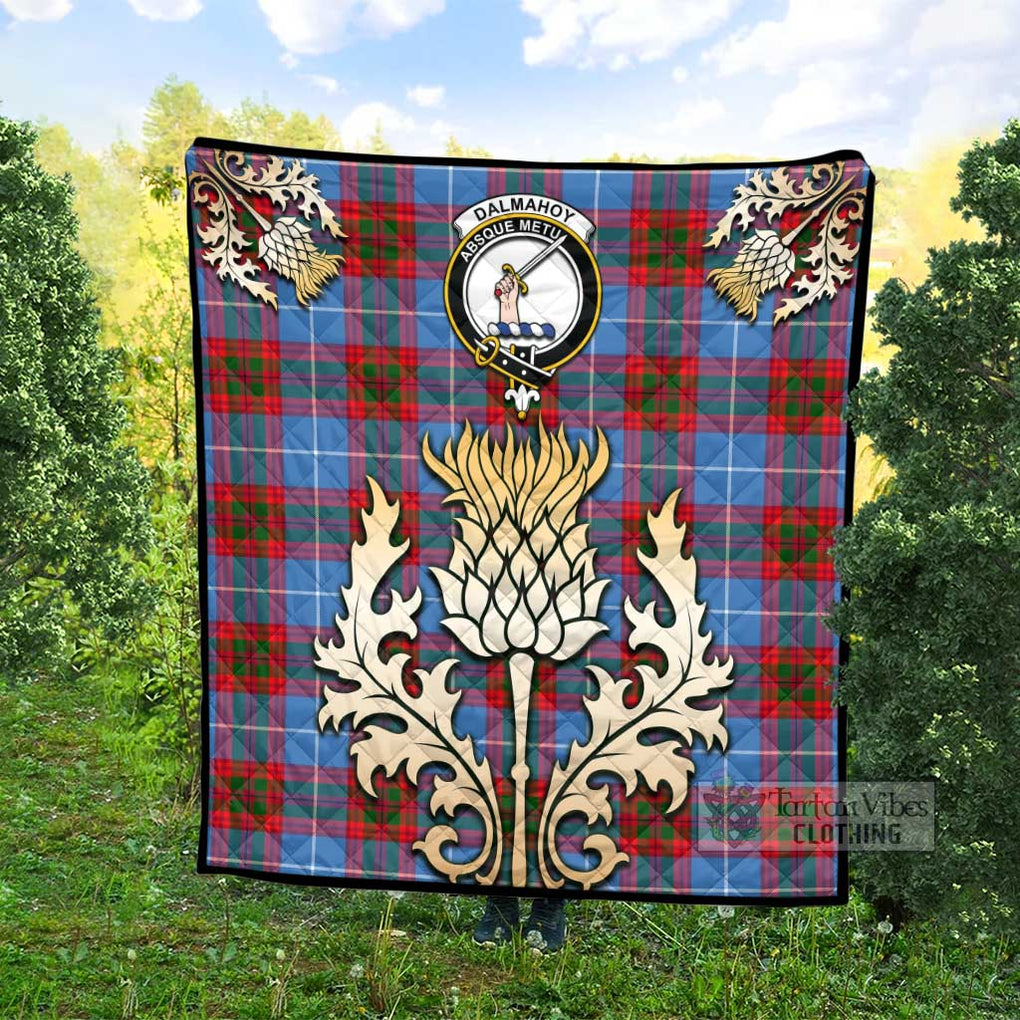Tartan Vibes Clothing Dalmahoy Tartan Quilt with Family Crest and Golden Thistle Style