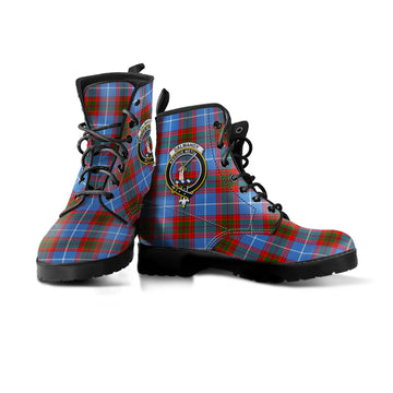 Dalmahoy Tartan Leather Boots with Family Crest - Tartan Vibes Clothing