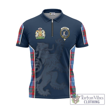 Dalmahoy Tartan Zipper Polo Shirt with Family Crest and Lion Rampant Vibes Sport Style - Tartan Vibes Clothing