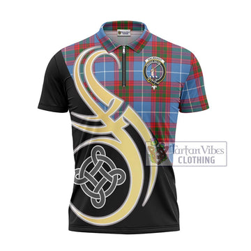 Dalmahoy Tartan Zipper Polo Shirt with Family Crest and Celtic Symbol Style - Tartan Vibes Clothing