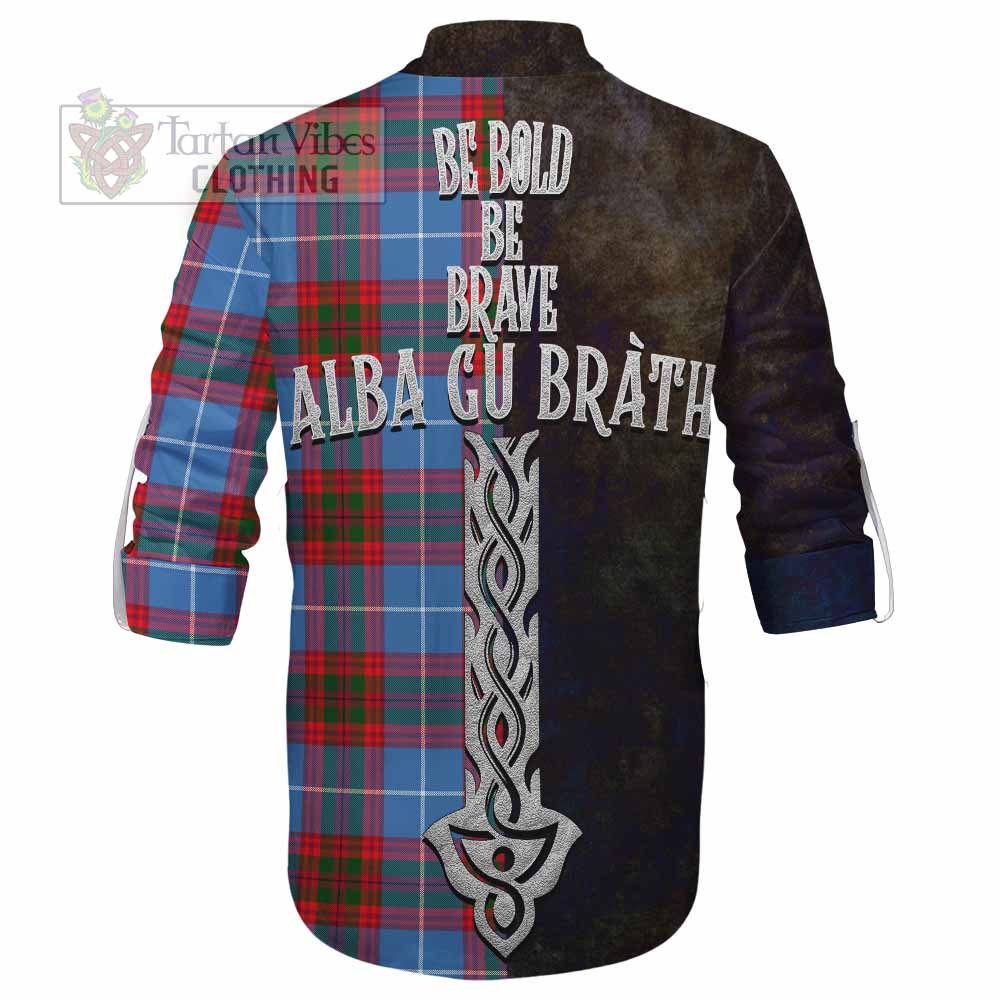 Tartan Vibes Clothing Dalmahoy Tartan Family Crest Ghillie Kilt Shirt Alba Gu Brath Be Brave Lion Ancient Style