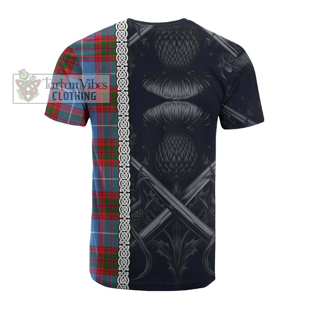 Tartan Vibes Clothing Dalmahoy Tartan Cotton T-shirt with Family Crest Cross Sword Thistle Celtic Vibes