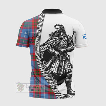 Dalmahoy Tartan Clan Crest Zipper Polo Shirt with Highlander Warrior Celtic Style - Tartan Vibes Clothing