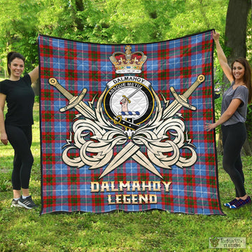 Dalmahoy Tartan Quilt with Clan Crest and the Golden Sword of Courageous Legacy - Tartan Vibes Clothing
