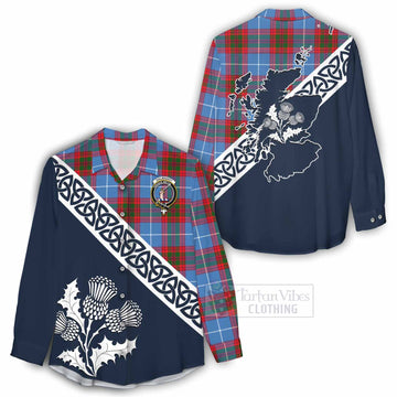 Dalmahoy Tartan Women's Casual Shirt Featuring Thistle and Scotland Map - Tartan Vibes Clothing