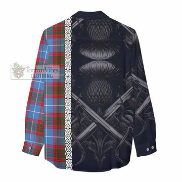 Dalmahoy Tartan Women's Casual Shirt with Family Crest Cross Sword Thistle Celtic Vibes - Tartan Vibes Clothing