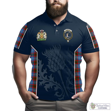 Dalmahoy Tartan Men's Polo Shirt with Family Crest and Scottish Thistle Vibes Sport Style - Tartan Vibes Clothing