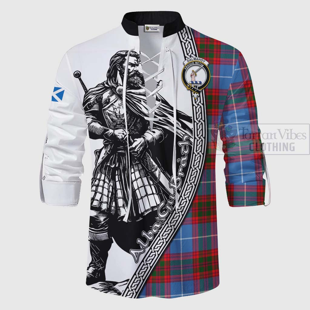 Dalmahoy Tartan Clan Crest Ghillie Kilt Shirt with Highlander Warrior Celtic Style - Tartan Vibes Clothing