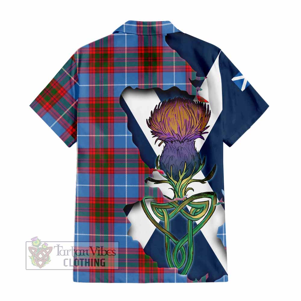 Tartan Vibes Clothing Dalmahoy Tartan Family Crest Short Sleeve Button Shirt Scottish Thistle Celtic Inspired