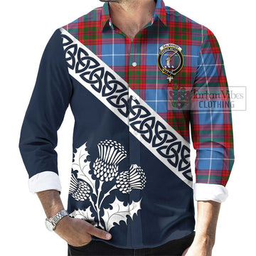 Dalmahoy Tartan Long Sleeve Button Shirt Featuring Thistle and Scotland Map Men's Shirt - Tartan Vibes Clothing