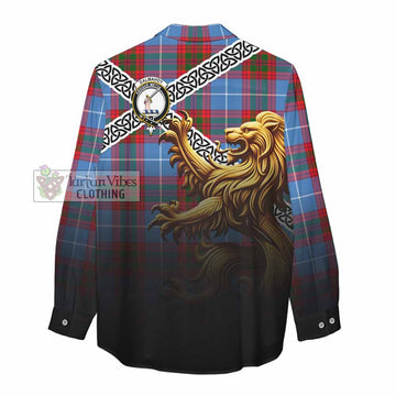 Dalmahoy Crest Tartan Women's Casual Shirt with Golden Lion Emblem Celtic Style - Tartan Vibes Clothing