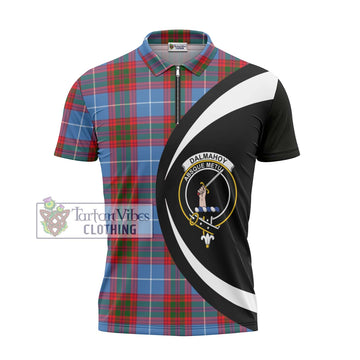 Dalmahoy Tartan Zipper Polo Shirt with Family Crest Circle Style - Tartan Vibes Clothing