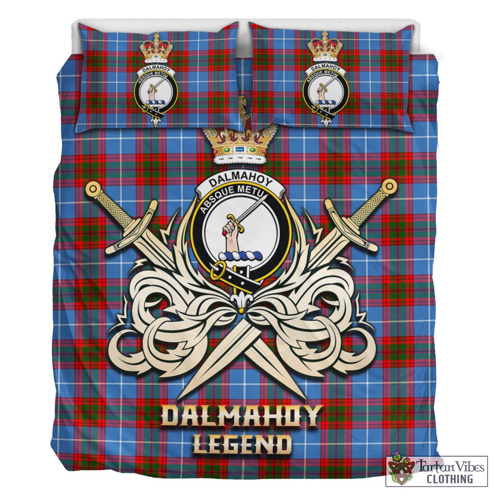 Tartan Vibes Clothing Dalmahoy Tartan Bedding Set with Clan Crest and the Golden Sword of Courageous Legacy