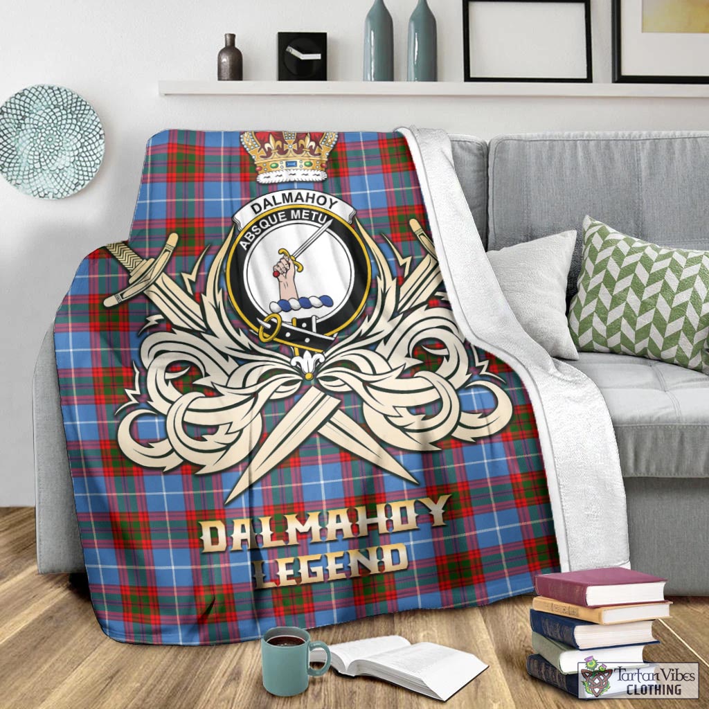 Tartan Vibes Clothing Dalmahoy Tartan Blanket with Clan Crest and the Golden Sword of Courageous Legacy