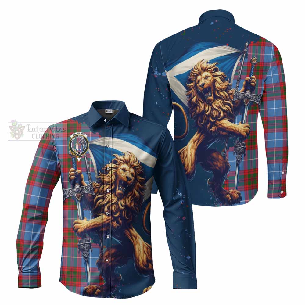 Dalmahoy Tartan Family Crest Long Sleeve Button Shirt with Scottish Majestic Lion - Tartan Vibes Clothing