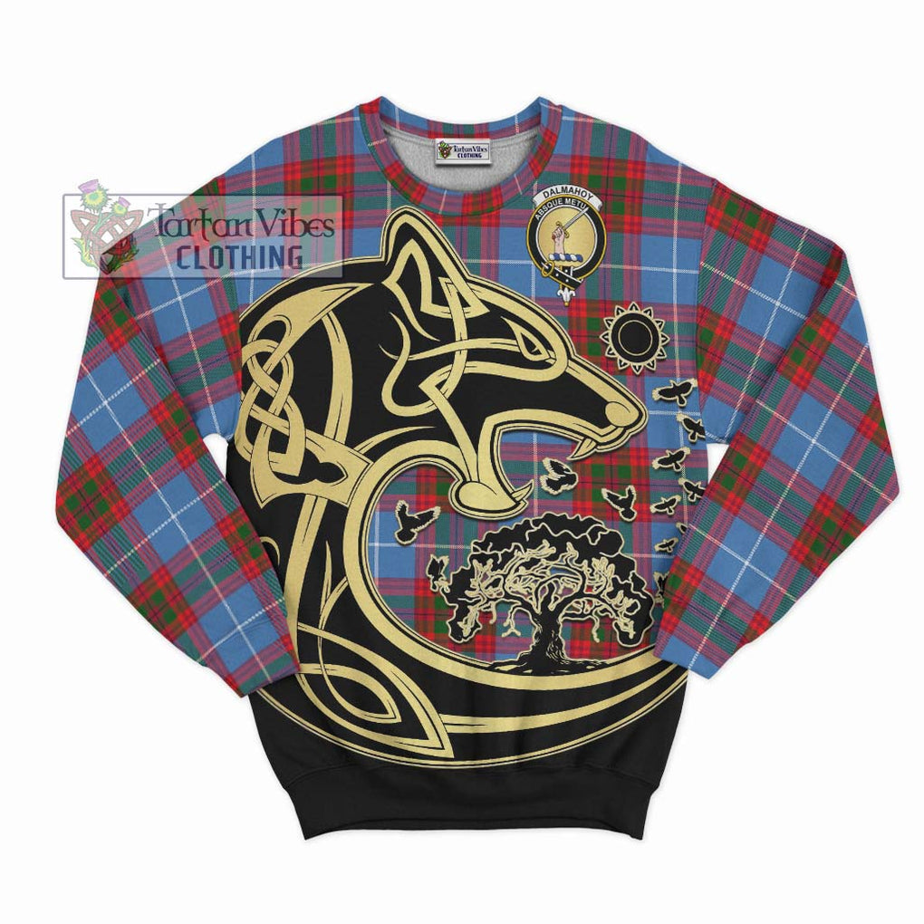 Dalmahoy Tartan Sweatshirt with Family Crest Celtic Wolf Style - Tartan Vibes Clothing