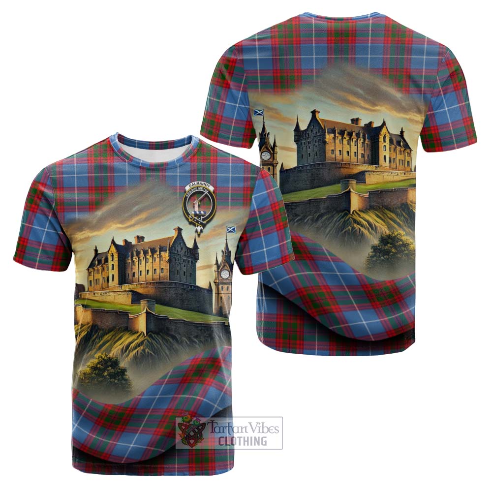 Tartan Vibes Clothing Dalmahoy Tartan Family Crest Cotton T-shirt with Scottish Ancient Castle Style