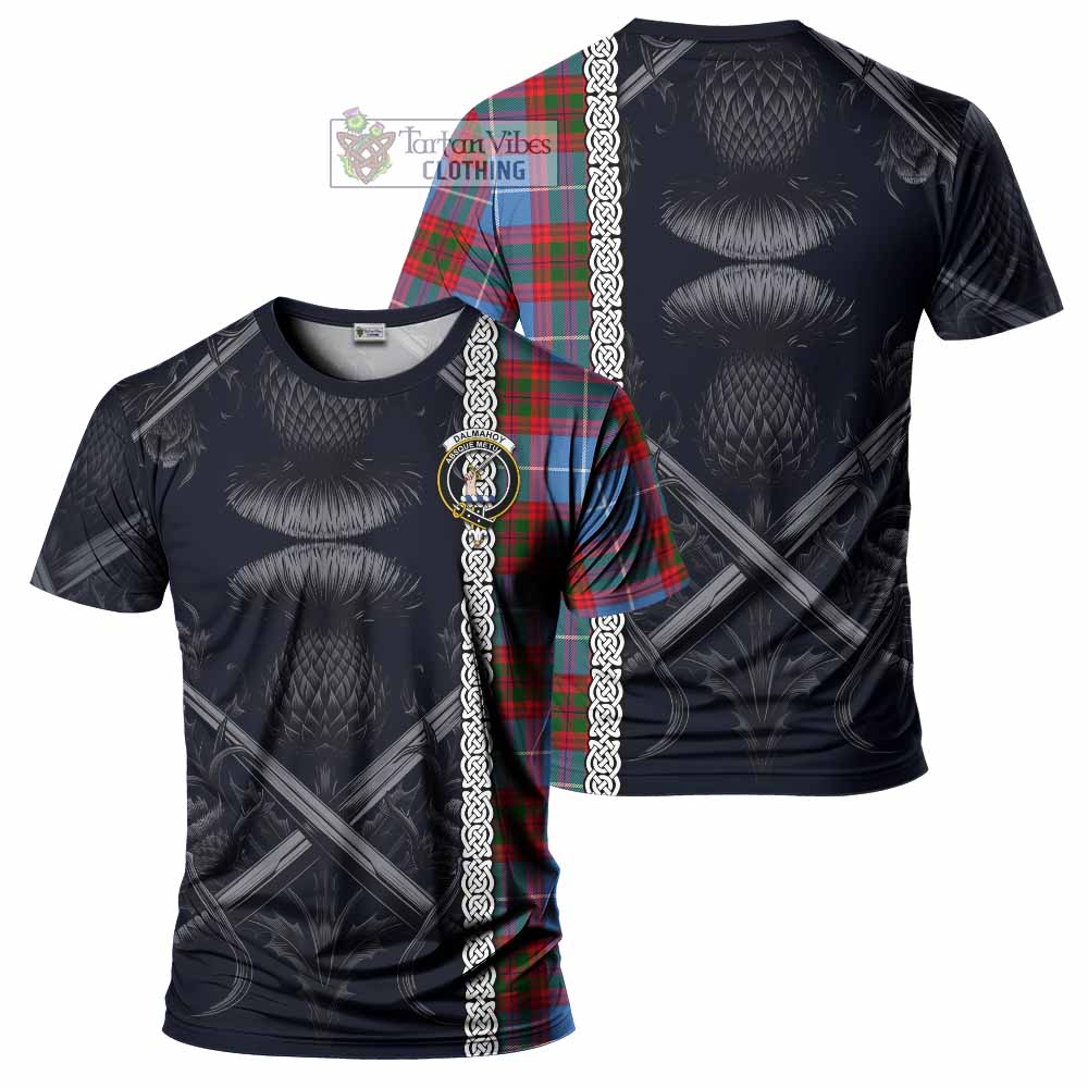 Dalmahoy Tartan T-Shirt with Family Crest Cross Sword Thistle Celtic Vibes - Tartan Vibes Clothing