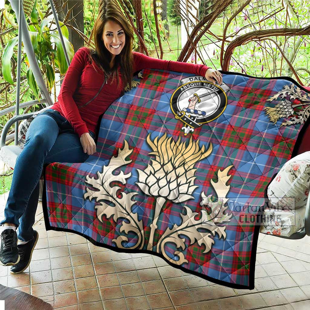 Tartan Vibes Clothing Dalmahoy Tartan Quilt with Family Crest and Golden Thistle Style