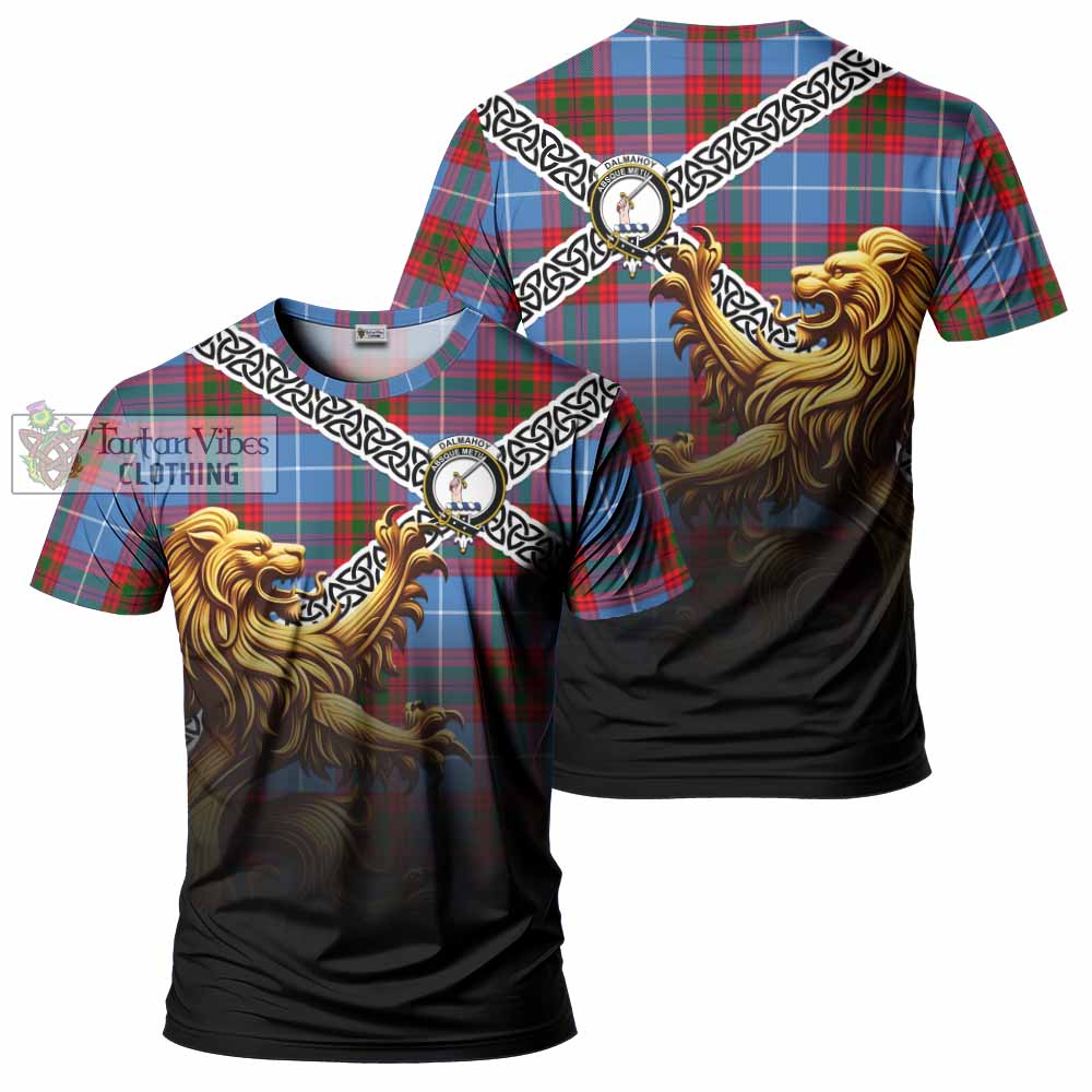 Dalmahoy Crest Tartan T-Shirt with Golden Lion Emblem Celtic Style - Tartan Vibes Clothing